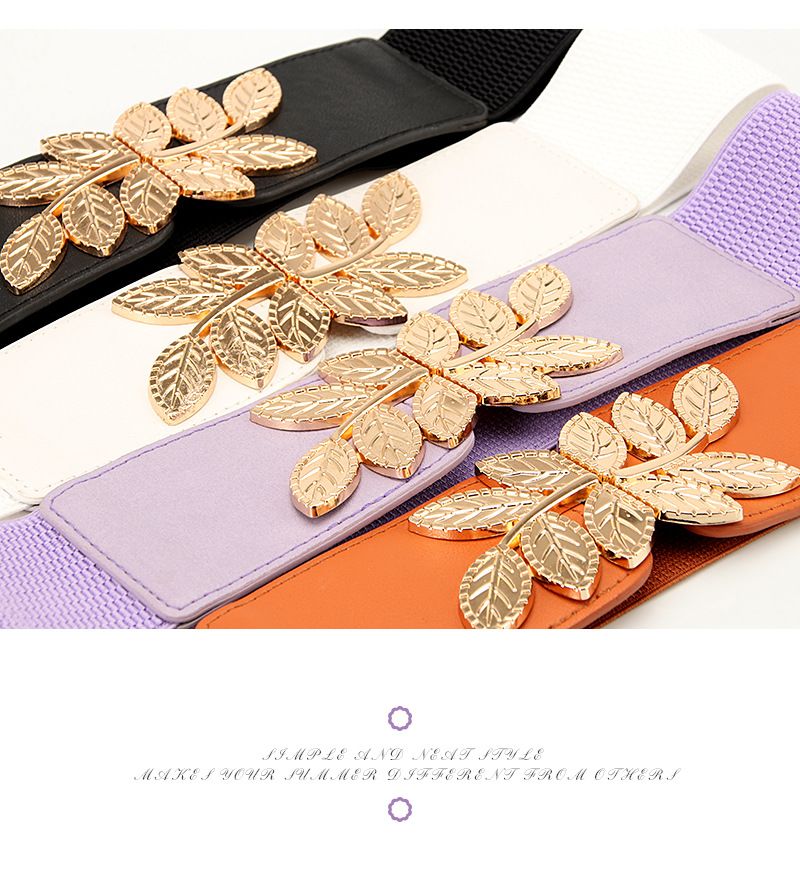 Mode dames tailleband met legering bladgesp, elastische band, veelzijdige overhemd, bijpassende kledingriem_voghion.com