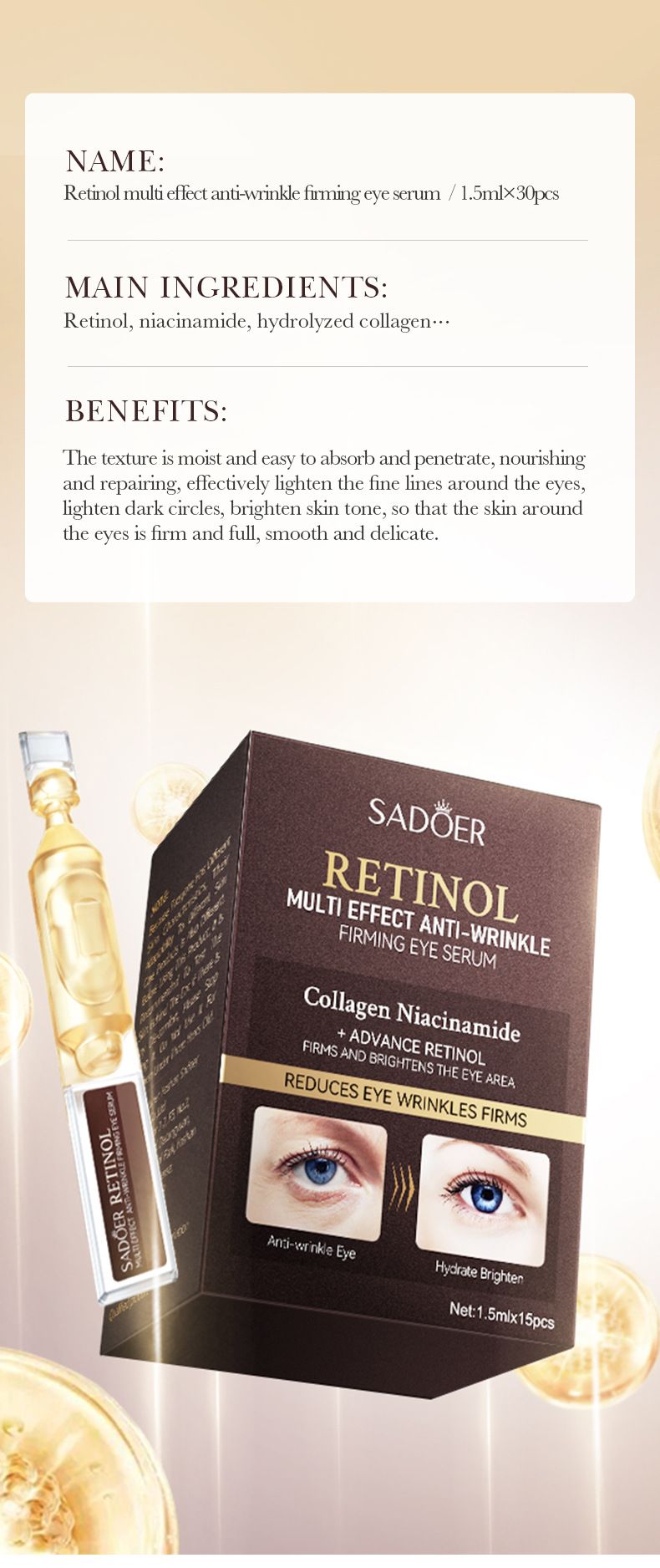 Secondary Throwaway Serum SADOER Retinol Multi-effect Anti-Wrinkle Firming Secondary Throwaway Serum Eye_voghion.com