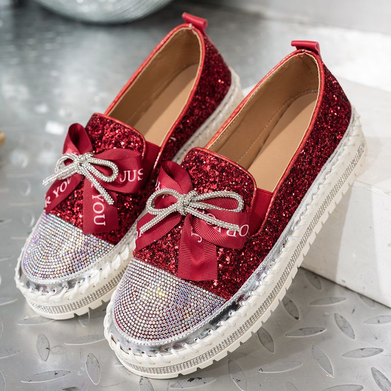 Damenschuhe Neue große Größe Strass Schleife Freizeitschuhe Nischendesign Einzelschuhe Trend_voghion.com