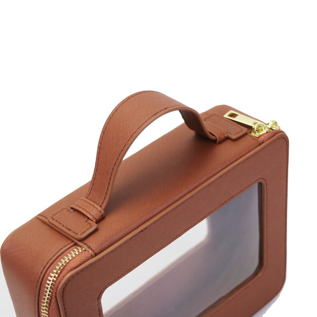 Set de geantă cosmetică personalizată din piele naturală, colorată, clasică, Saffiano, portabilă, pentru călătorii, geantă cosmetică transparentă din PVC, geantă de spălat TPU_voghion.com