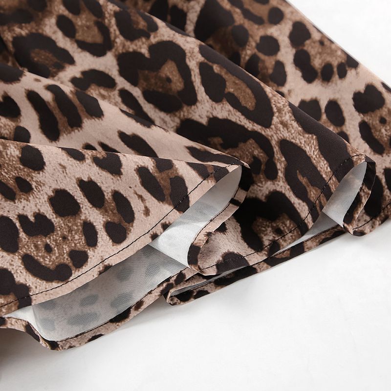 Abito corto a trapezio con scollo a V e maniche lunghe, con stampa leopardata, da donna, autunno 2025, nuovo stile_voghion.com