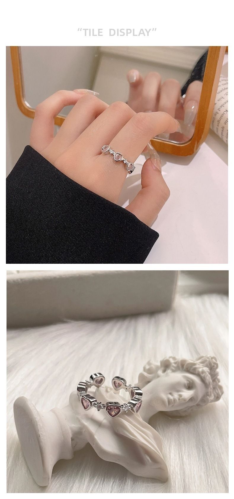 Bague en zircon rose en forme de cœur polyvalente de luxe haut de gamme pour bijoux à bouche ouverte pour femmes_voghion.com