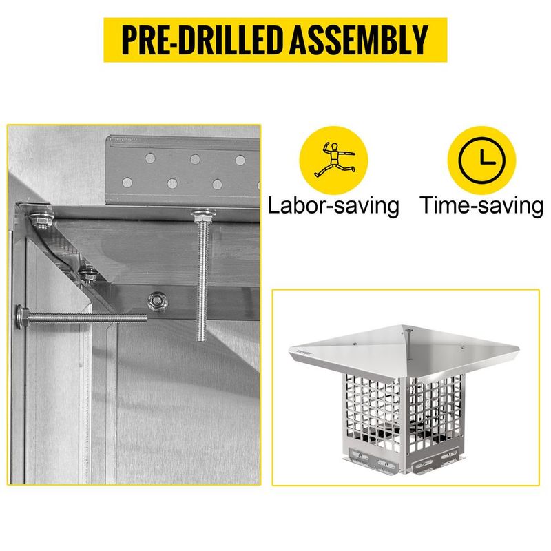 VEVOR Chimney Cap, 8" X 8" Flue Caps, 304 Stainless Steel Fireplace Chimney Cover, Adjustable Metal Spark Arrestor With Bolts Screws, Mesh Chimney Flue Cover For Outside Existing Clay Flue Tile_voghion.com