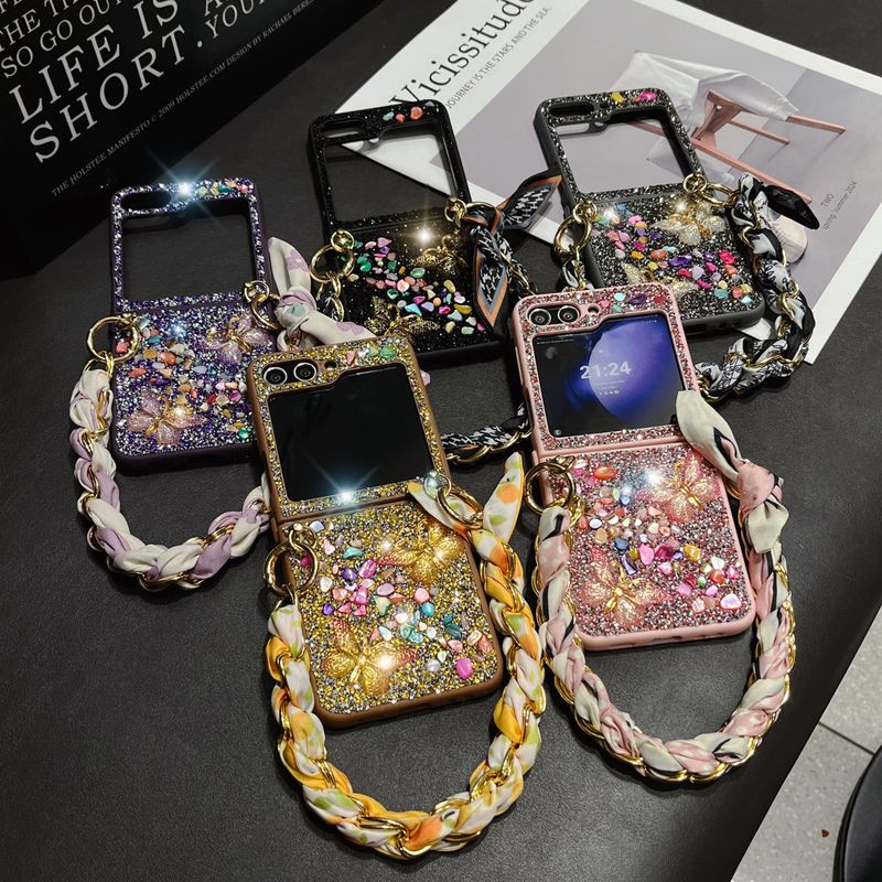 Custodia per telefono con glitter e pietra di diamanti con farfalla colorata per ragazza carina per Samsung Galaxy Z Flip 3 4 5 6_voghion.com