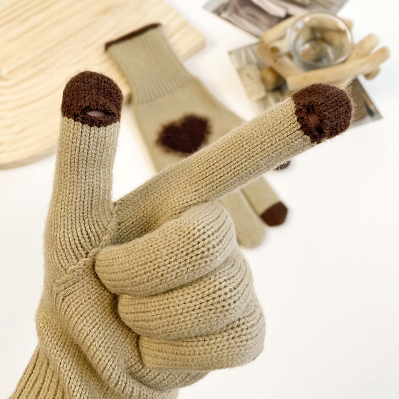 Teléfono de invierno para mujer, de color sólido, abierto, con pantalla táctil, tejido de lana gruesa, cálido, moderno, edición coreana_voghion.com