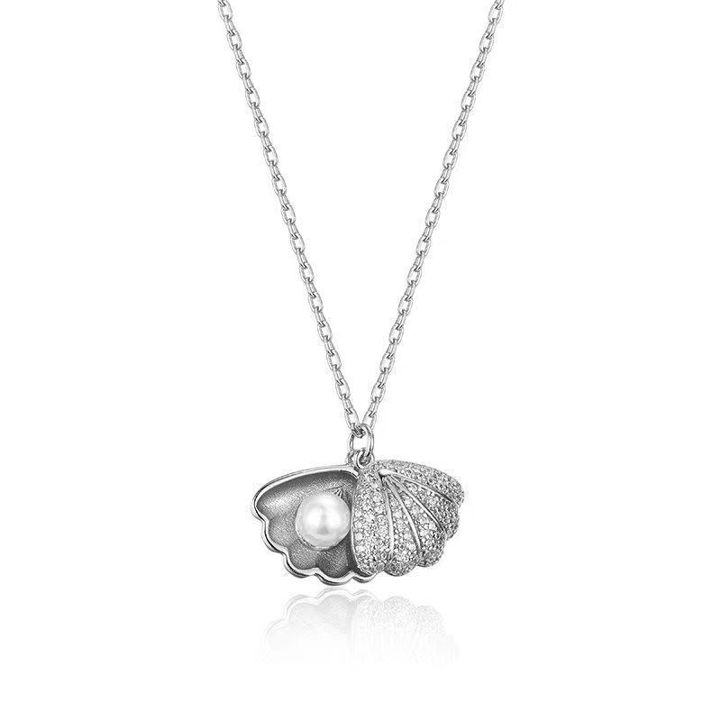 Süße Perlenmuschelkette, fächerförmiger Anhänger mit Halsbandkette zum Öffnen, individuell, einfach und vielseitig_voghion.com