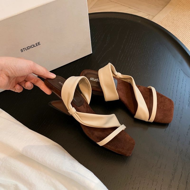 【】Genuine Leather Grape Mom Style High Elegant Square Strap Open Toe Chunky Heel Wedge Sandals For Women_voghion.com