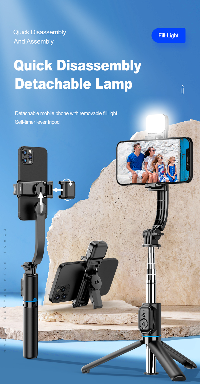 Smartphone Selfie Stick Wireless Bluetooth Telecomando Pieghevole portatile Supporto da tavolo Treppiede Luce di riempimento per iPhone Android_voghion.com