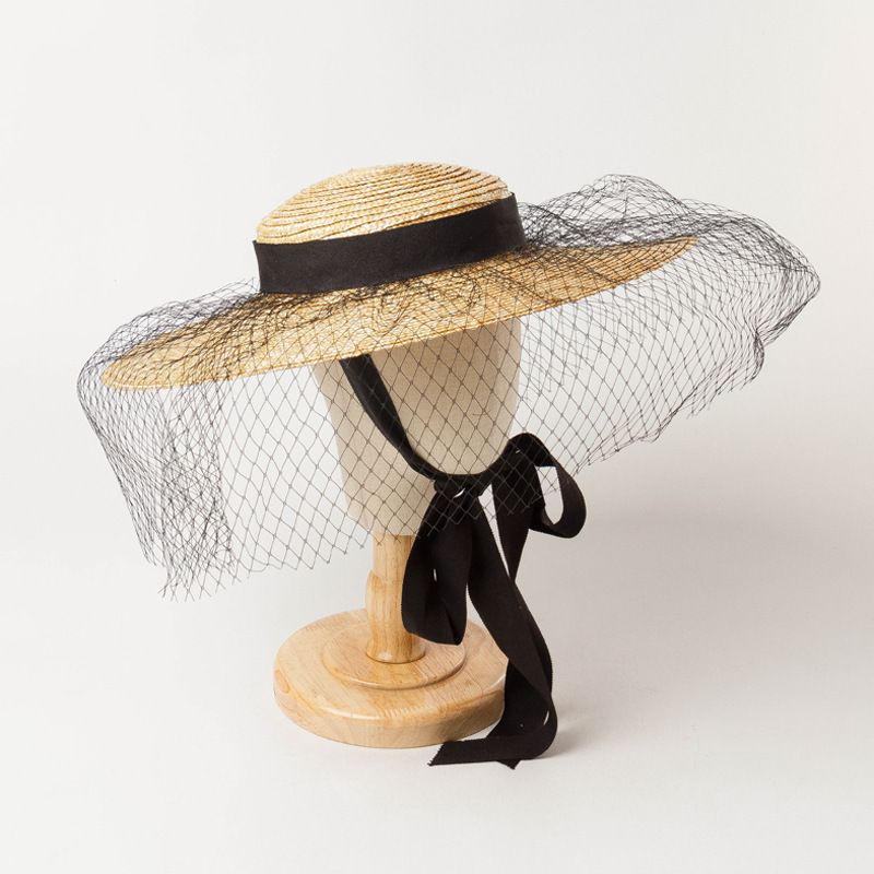 Moda Bambini nuova decorazione in rete a rete piatta con parasole e protezione solare cappello di paglia concavo_voghion.com