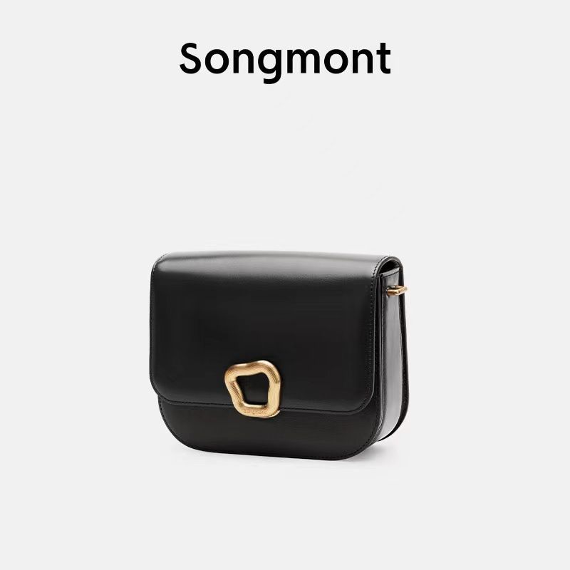 Songmont Chocolate 2024 Nouveau sac fourre-tout en cuir de vache pour femme avec chaîne pour téléphone portable, petit sac carré à bandoulière_voghion.com