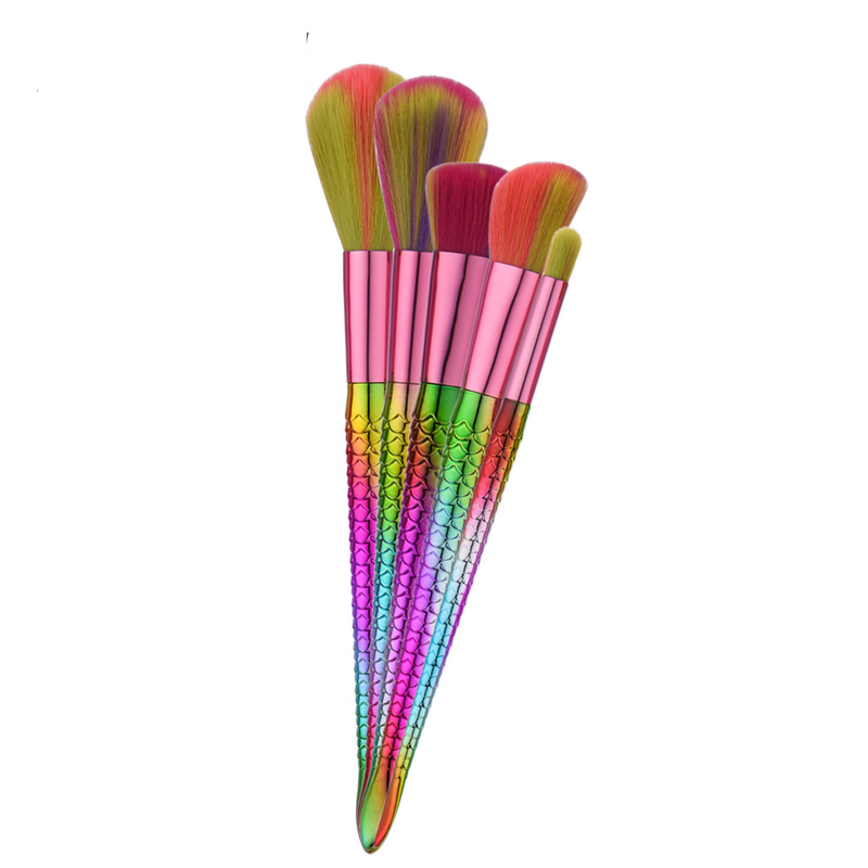 5-teiliges Make-up-Pinselset im Meerjungfrauen-Stil, Beauty-Tools, Pinsel für losen Puder, Fischschwanz GUJHUI_voghion.com