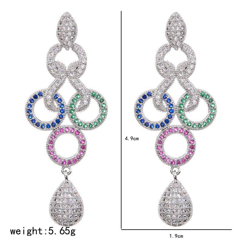 Fashionable long tassel women's earrings with circular water droplets inlaid with zircon fashionable earrings, versatile and high-end feel earrings_voghion.com
