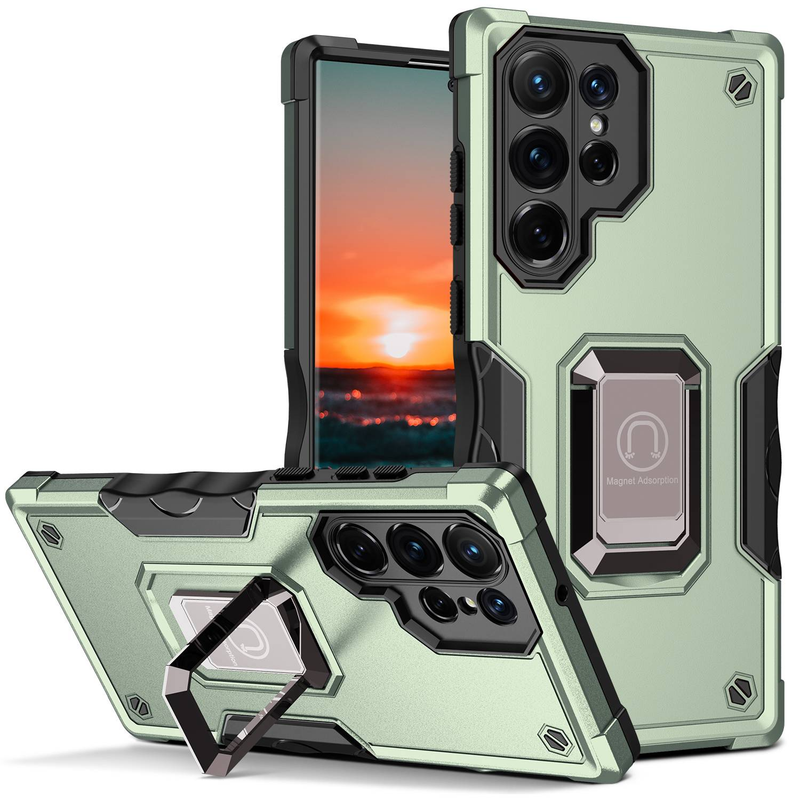 Shockproof Armor Bumper Case For Samsung Galaxy S21 S22 S23 S24 Ultra S23FE S21FE S20FE S23Plus S24Plus Finger Holder Magnetic Metal Ring Cover_voghion.com