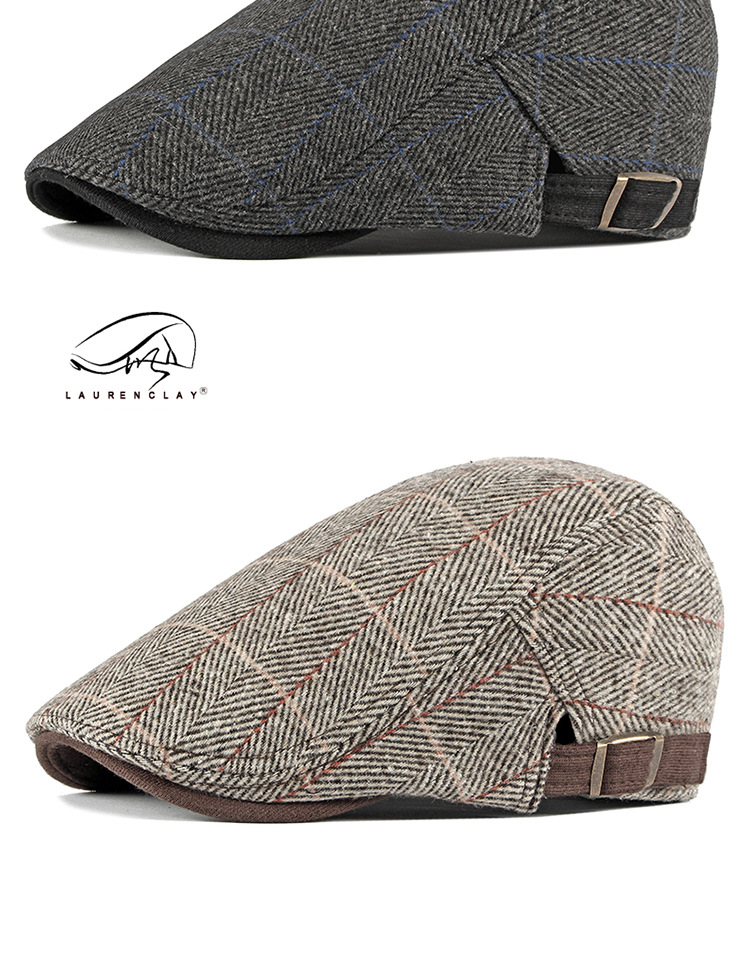 Unisex Autumn/winter cotton knit beret for men casual vintage cap for women plaid forward hat_voghion.com