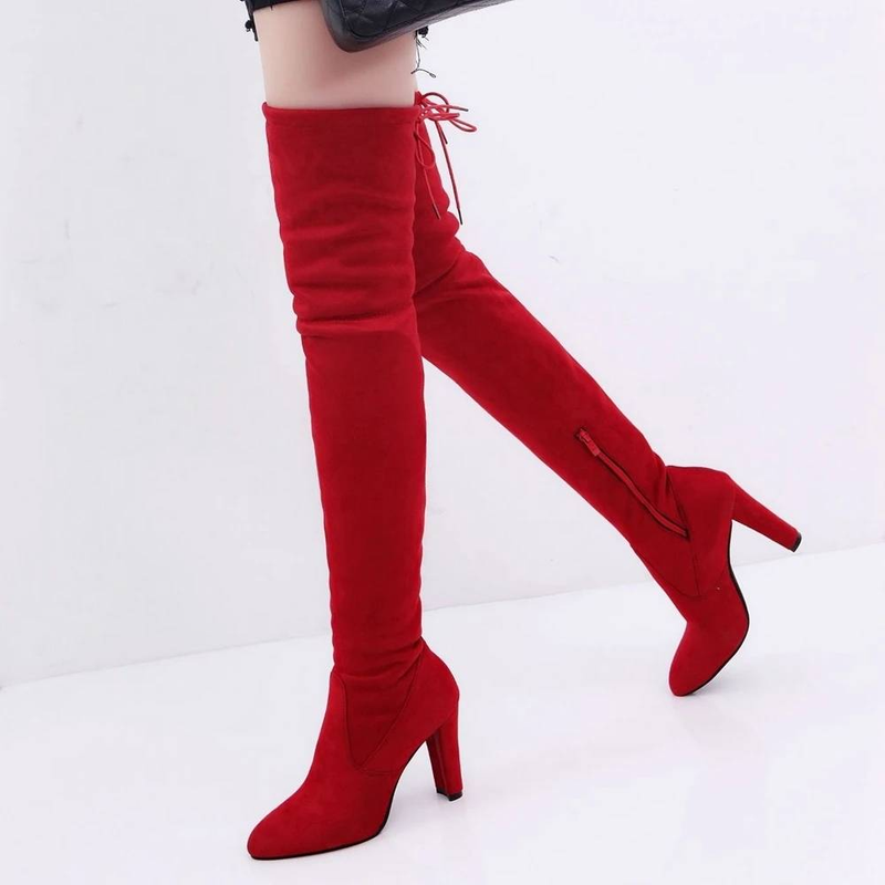 Fashion Over The Knee Women Boots Stretch Fabrics High Heel Slip On Shoes Pointed Toe Woman Long Boots Size Plus Size S015_voghion.com
