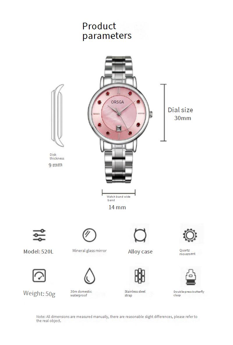 Orologi da donna Oshiga Orologio da donna con cinturino in acciaio massiccio, calendario e diamanti rossi Orologio da donna al quarzo alla moda_voghion.com