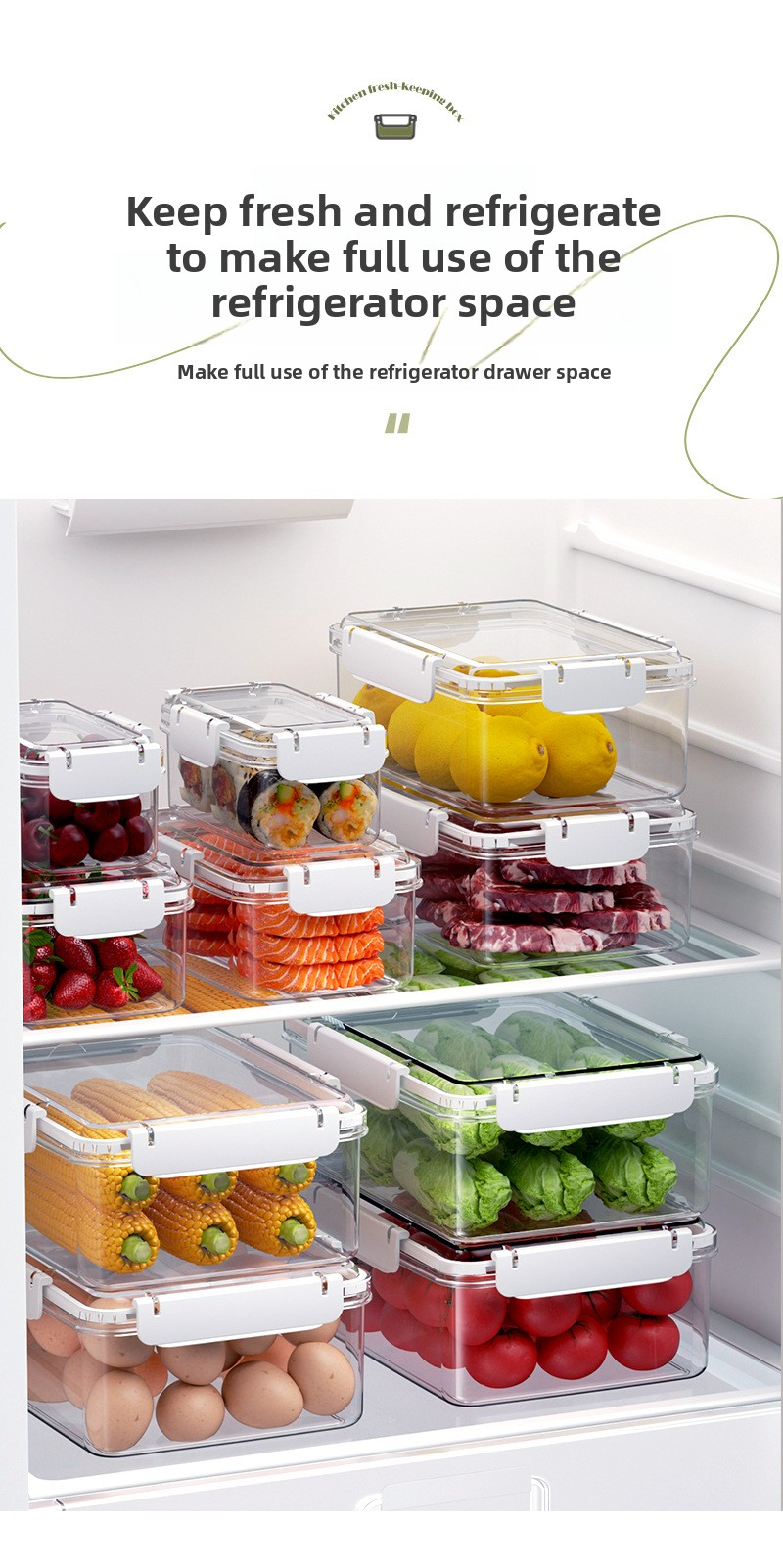 Contenitore quadrato per alimenti - Organizzatore per frigorifero ermetico, senza BPA, sicuro per microonde, per frutta, verdura e preparazione dei pasti_voghion.com