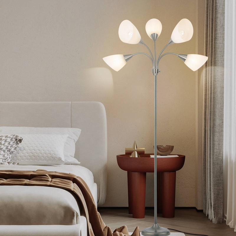 Medusa Floor Lamps Standing Lamps 5 Heads Adjustable Reading Light Large Shade Use E26 A19 Bulb Floor Lamps For Living Room Bedroom (Silver)_voghion.com
