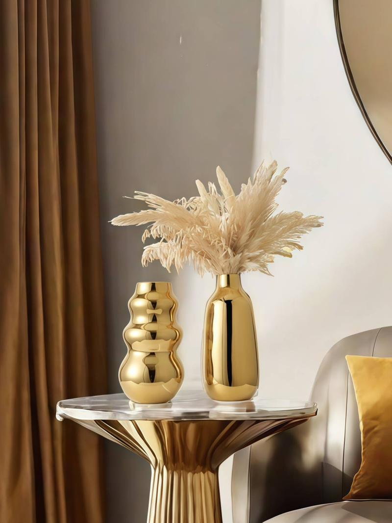 A Golden Light Luxury Ceramic Flower Arrangement Vase Is Suitable For The Living Room, Study, Desk, Ornament Vase_voghion.com