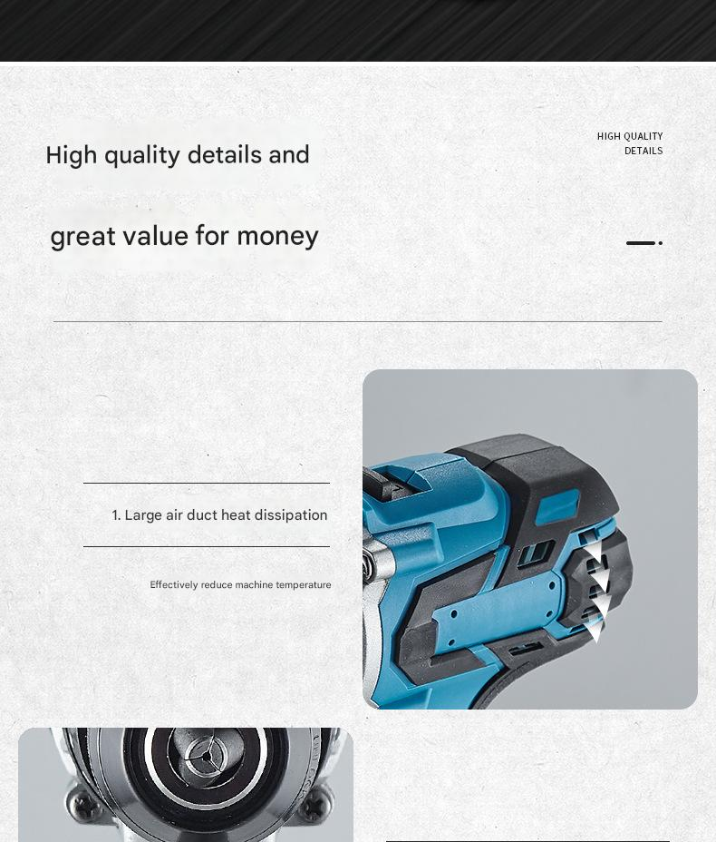 DaVKing Brushless 13mm Cordless Drill High Power Cordless Lithium Drill Three Function Lithium Battery Impact Drill Screwdriver_voghion.com