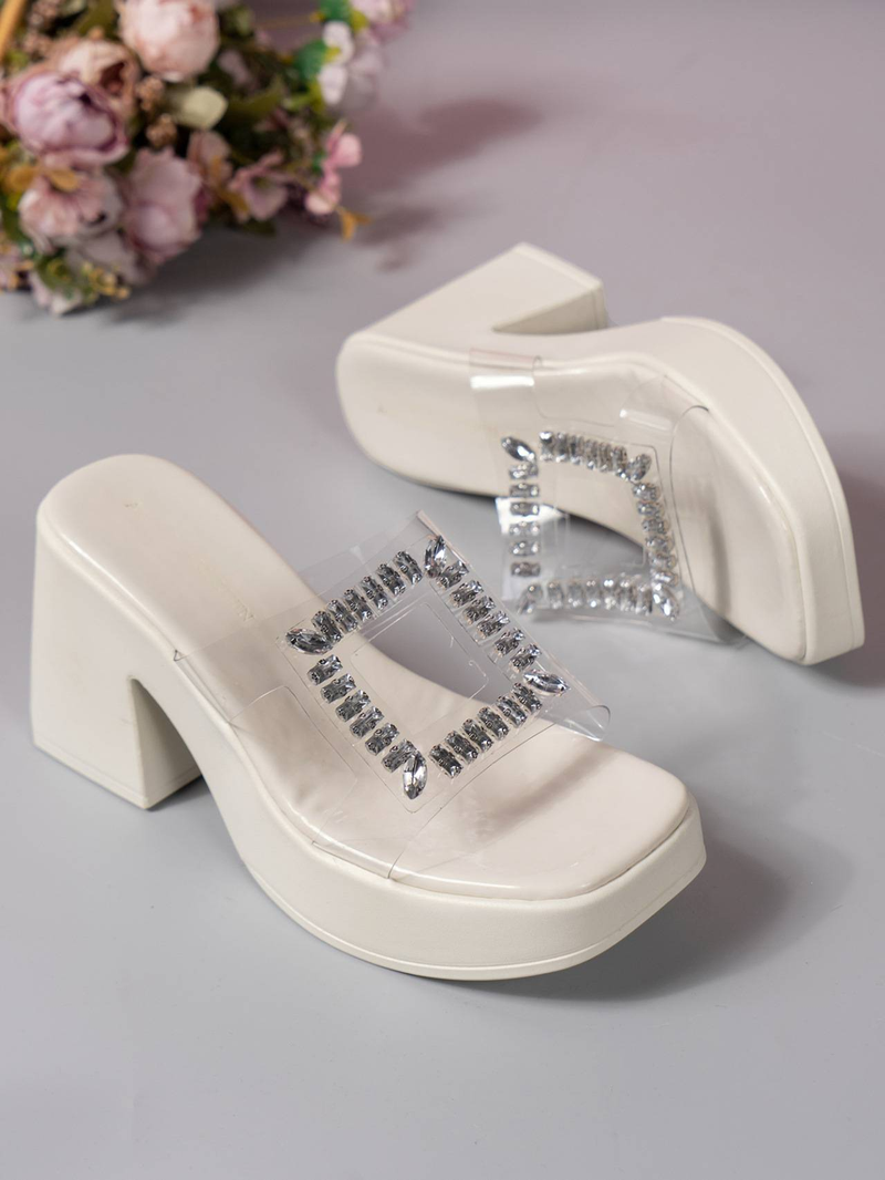 Women’s Shoes Platform Sandals – Rhinestone Square-Toe Slide Shoes (4 Colors & 7 Sizes)_voghion.com