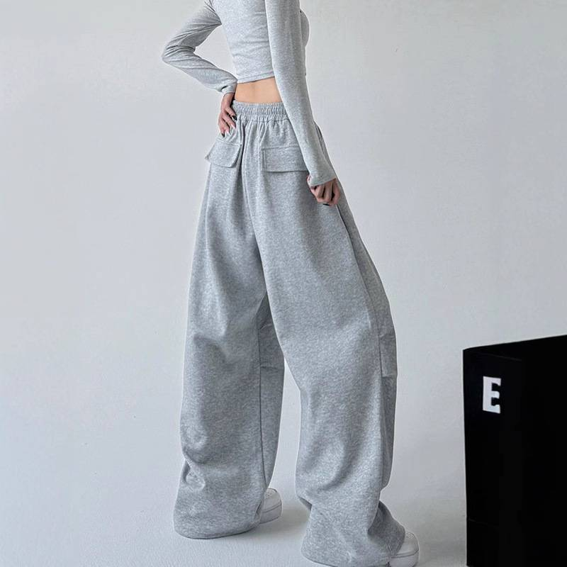 Damenbekleidung Joggerhose mit hoher Taille und geradem Bein, lässige, lockere Passform, Streetwear-Jogginghose mit Taschen_voghion.com