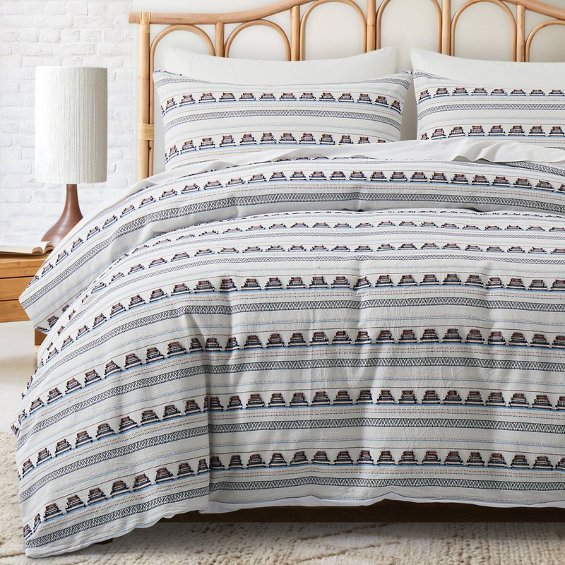 Bettbezug-Set aus Baumwolle im Bohemian-Stil mit geometrischen Mustern und Quastenfransen – Hochwertige, atmungsaktive und weiche Bettwäschekollektion mit Fadendichte 60_voghion.com