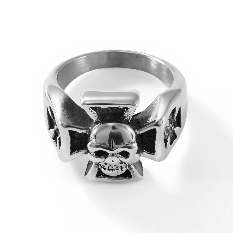 Gothic Stainless Steel Ring For Men - Skull Cross Titanium Band Punk Hipster Jewelry Unisex Fashion Accessory_voghion.com
