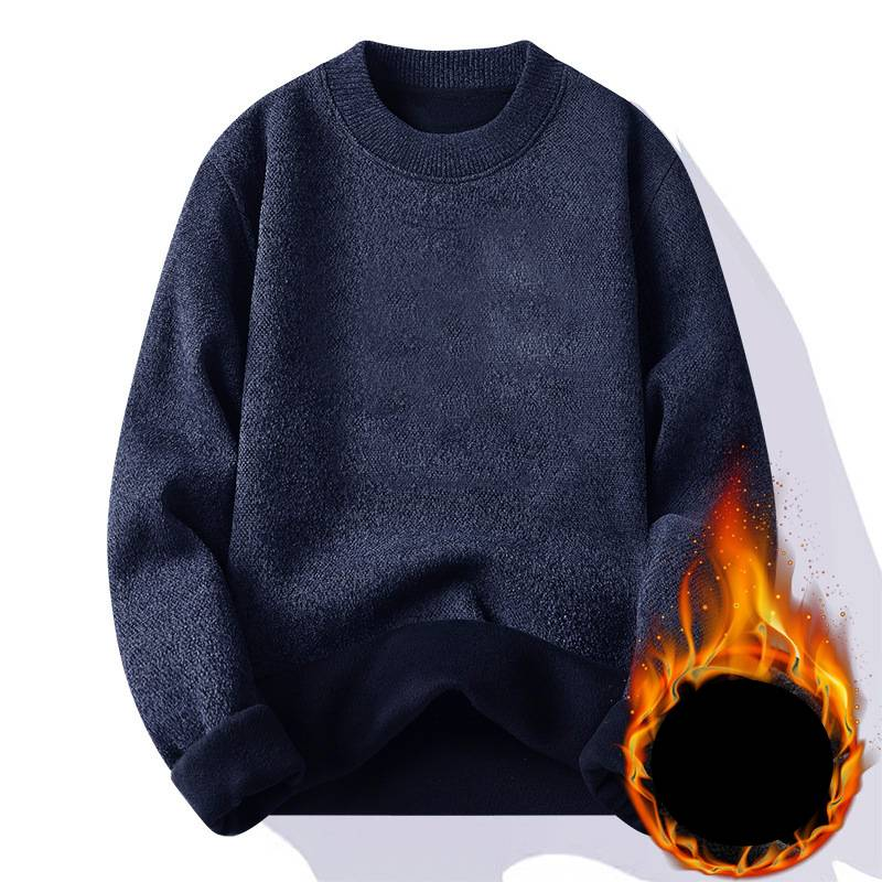 Men's Clothing Fleece-Lined Sweater Winter Warm Knit Pullover Soft Chenille Thermal Long Sleeve Casual Tops (Black, Beige, Dark Grey, Navy, Teal)_voghion.com