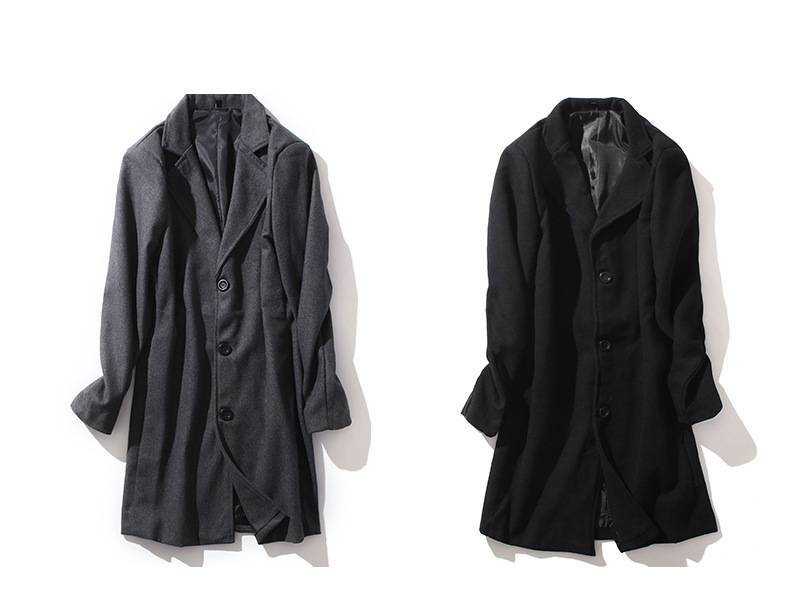 Abbigliamento maschile Cappotto lungo in lana da uomo in stile classico britannico - Trench invernale con tasche multiple (nero, cachi, marrone, grigio chiaro, rosso)_voghion.com