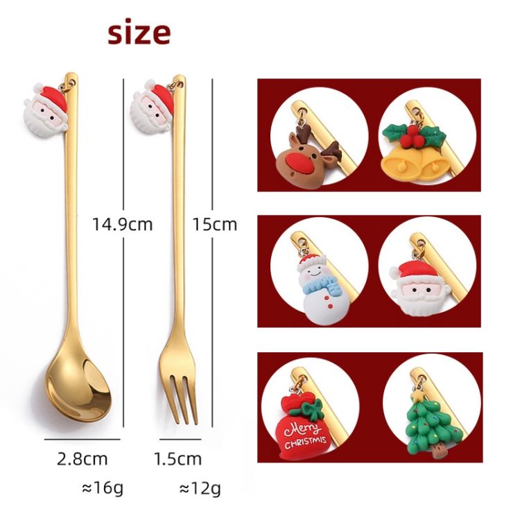 6pcs /Pack Christmas Mixing Spoon Fruit Fork With Pendant Flatware_voghion.com