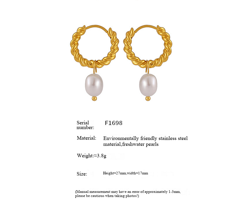 Sugar Fried Dough Twists Buckle Natural Freshwater Cultured Pearl Earrings Female Stainless Steel PVD Vacuum Earrings_voghion.com