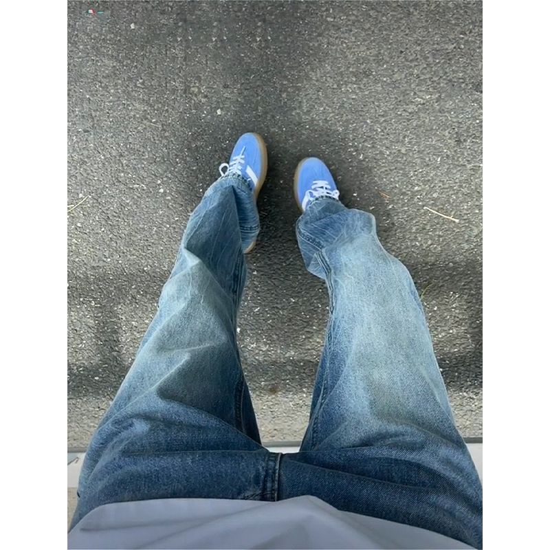 Herenkleding High Street Stijl Strakke pasvorm Slim Straight Leg Lightning Wash Jeans Slim Straight Bootcut Denim Broek Voor Zomer Casual Streetwear_voghion.com