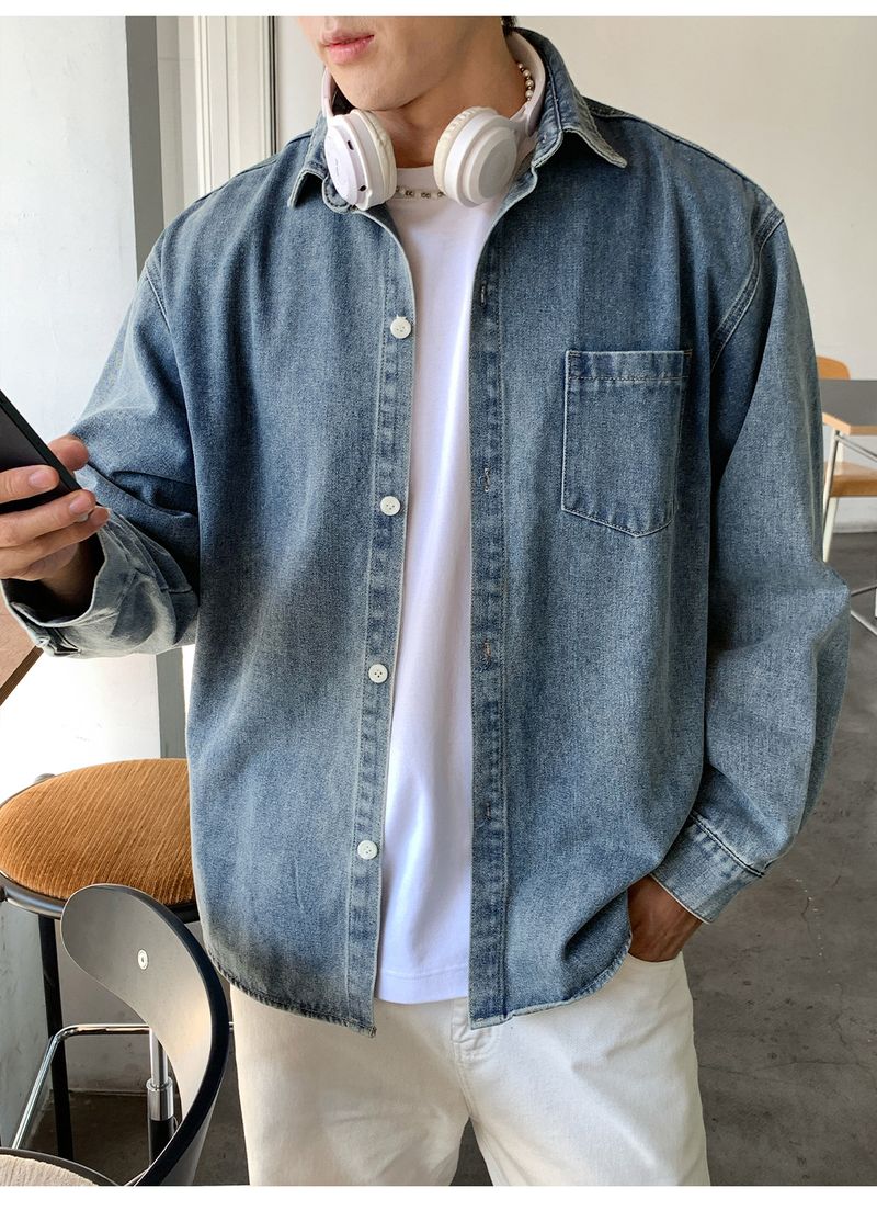 Vintage-Jeanshemd für Herren – Distressed Washed Oversized Chambray Work Shirt (M-XXL, Schwarz/Retro-Blau/Helle Waschung, Herbst-Casual-Essential)_voghion.com