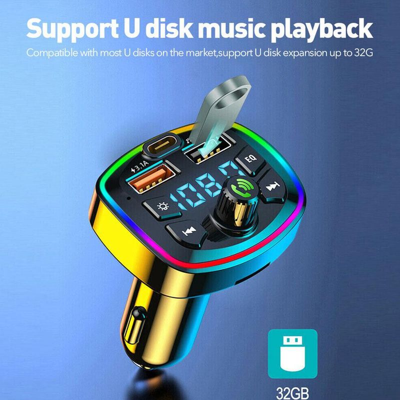 Transmissor FM 5.0 compatível com Bluetooth e viva-voz, 2 reprodutores de MP3 rápidos, receptor de áudio, kit carregador de carro, modulador viva-voz_voghion.com