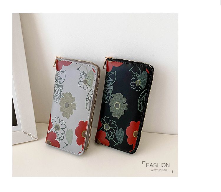 Torebki damskie Portfel Damska modna torebka wieczorowa z nadrukiem kwiatowym Wersja damska Portfel PU o dużej pojemności, etui na karty, portmonetka na monety_voghion.com