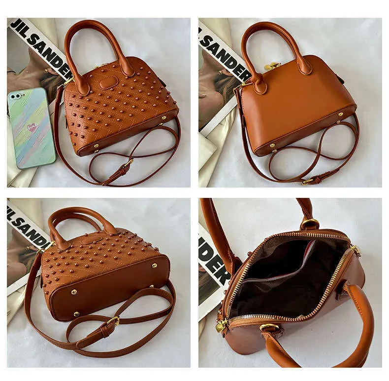 Fashion Designer Shell Bags For Women Elegant Rivet Handbag Versatile Large Capacity Shoulder Crossbody Bag_voghion.com
