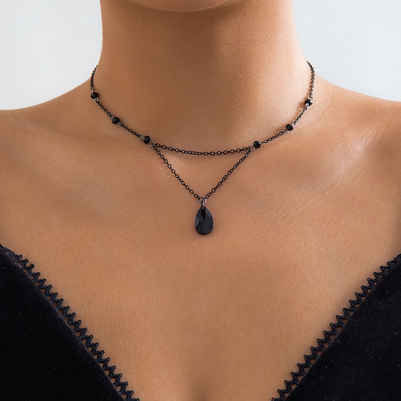 Moda PuRui Gótico Cristal Contas Bola Corrente Colar para Mulheres Preto Gota Forma Pingente Gargantilha Simples Meninas Jóias Y2K_voghion.com