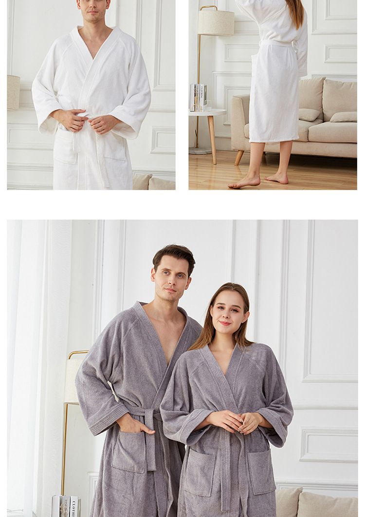Albornoz de algodón puro, toalla, multiagujas, color liso, yukata, pijama completo para hombre y mujer, bata para pareja_voghion.com