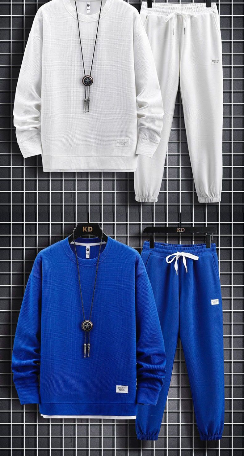 Men's Clothing Long Sleeve Sweatshirt Pants Set Casual Autumn Outfit Trendy Two-Piece Lounge Wear Comfortable Polyester Blend Multiple Colors Sizes_voghion.com