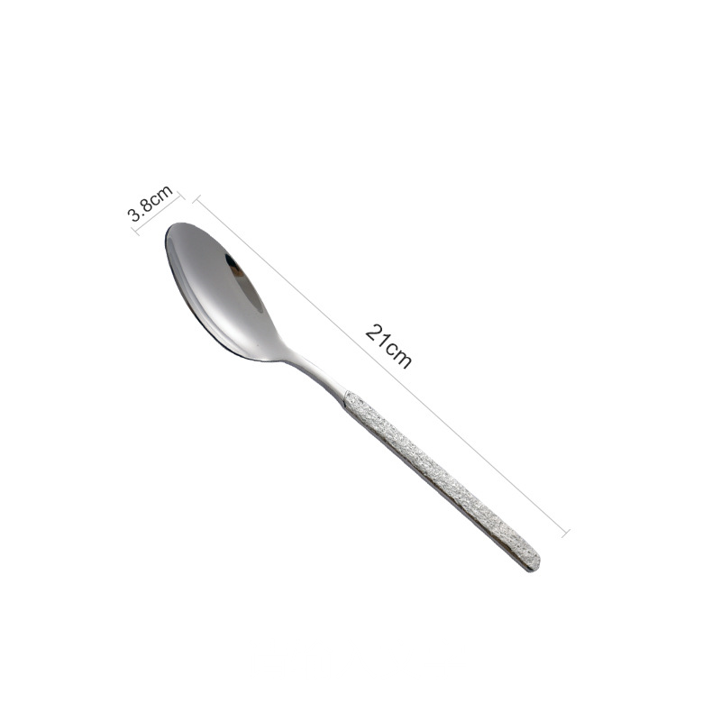 Cuchillo, tenedor, cuchara de acero inoxidable 304 elegante y atmosférico, mango con textura de roca para el hogar, cuchillo para carne, tenedor, vajilla occidental_voghion.com