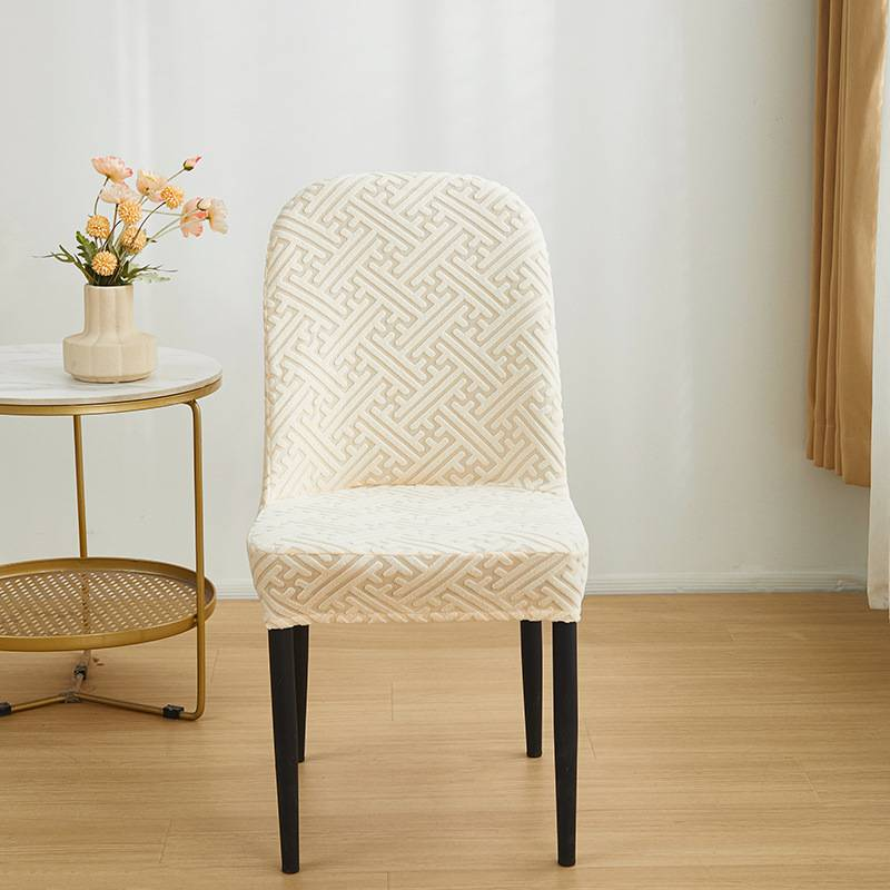 Nordischer schlichter gebürsteter Jacquard-Stuhlbezug mit gebogenem Design, all-inclusive-Esszimmerstuhlbezug, Sitzschutzbezug_voghion.com