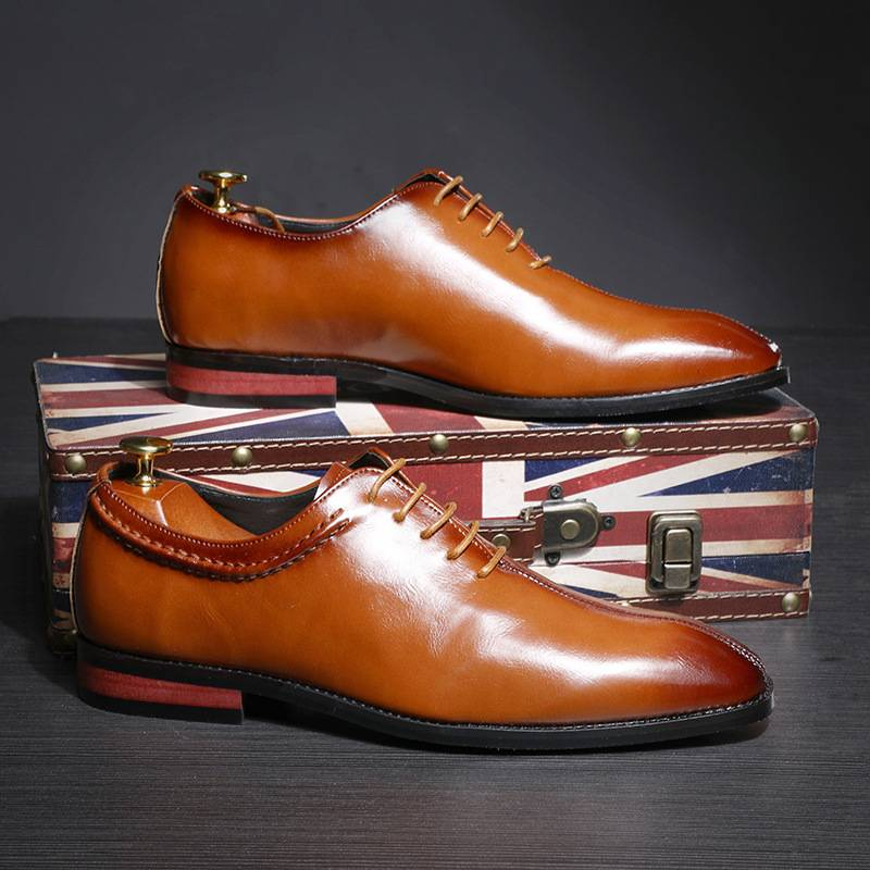 Zapatos de vestir para hombre con cordones de cuero sintético estilo bruñido para boda_voghion.com