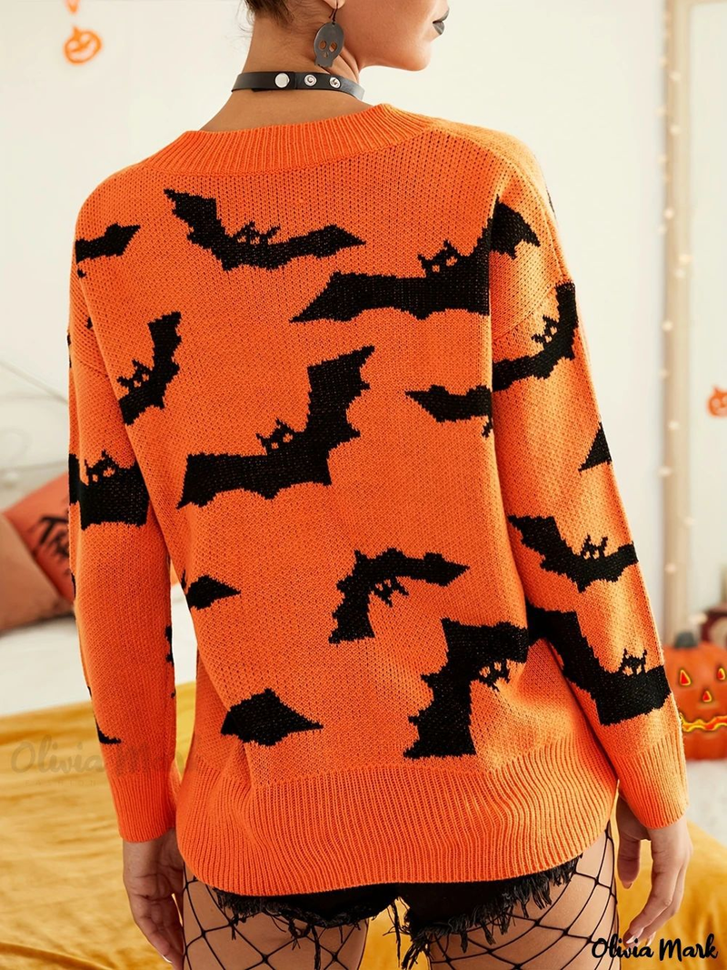 Női ruházat Őszi és téli divat Női hosszú ujjú halloweeni jacquard pulóverek kötött felsők_voghion.com
