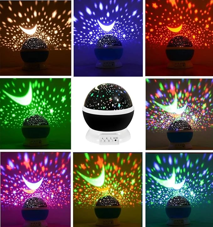 Projetor de lua e estrela rotativo 360°, lâmpada de mesa com 12 modos de luz que mudam de cor, USB, adequado para decorações de festa de quarto e presentes_voghion.com