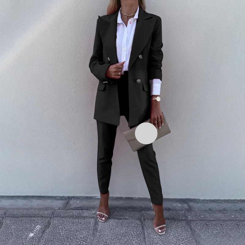 Women's Clothing Spring and Autumn New Women's Solid Color Temperament Suit Two piece Set Fashion Casual Pants Set_voghion.com