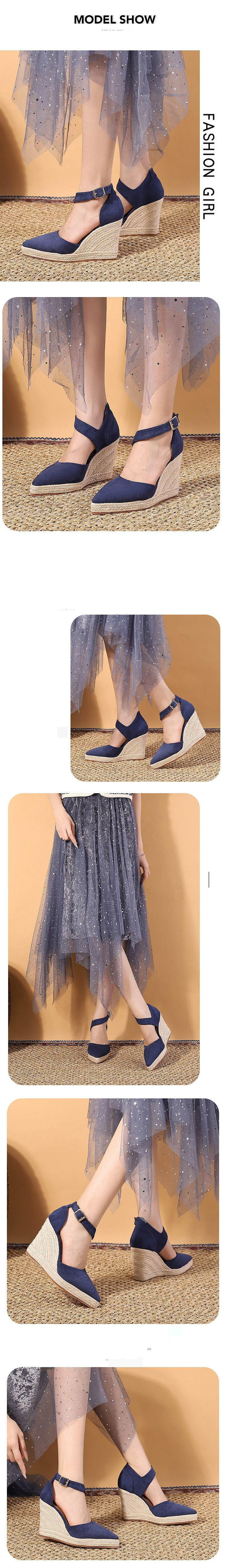 Women's Shoes Spring Pointed Wedge Heel Single Shoes Thick Bottom High Heel Hollow Women's Shoes Straw Braided Rope Bottom Women's Shoes_voghion.com