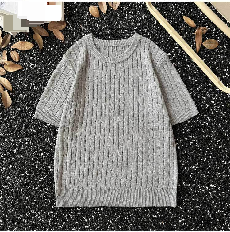 Summer Thin Jacquard Knitted Short Sleeved T Shirt Men's Round Neck Casual Trendy Retro Handsome Youth Breathable T Shirt_voghion.com