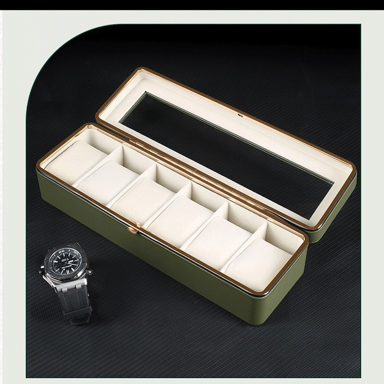 Leather Metal Frame Watch Box Glass Skylight Watch Storage Display Packaging Box_voghion.com