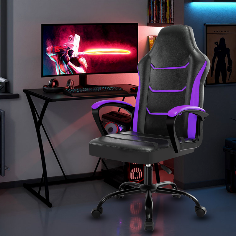 Ergonomischer Gaming-Stuhl mit komfortablen Akzenten, dreilagige Kissen, PU-Leder (wasserdicht, leicht zu reinigen), 136 kg Tragkraft, Gaming/Büro_voghion.com